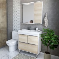 Armário de Banheiro Paris 3 Portas 1 Gaveta Branco/Legno Crema - Ozini Móveis