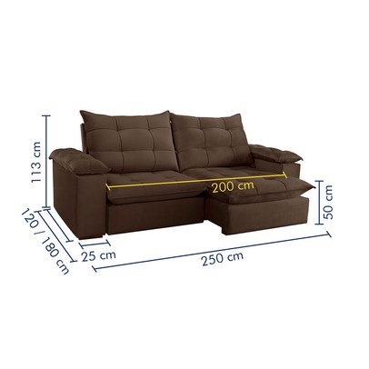 Sofá 4 Lugares Retrátil e Reclinável Espanha 250cm Marrom - Celflex