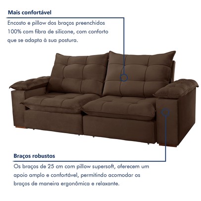 Sofá 4 Lugares Retrátil e Reclinável Espanha 250cm Marrom - Celflex