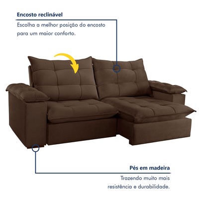Sofá 4 Lugares Retrátil e Reclinável Espanha 250cm Marrom - Celflex