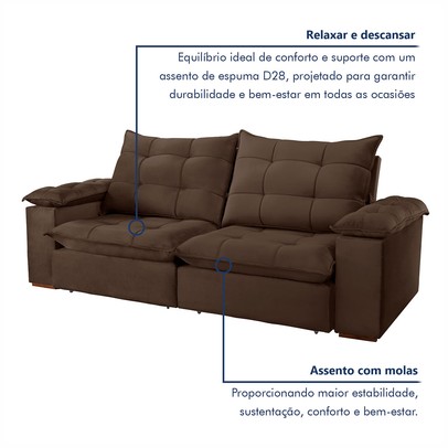 Sofá 4 Lugares Retrátil e Reclinável Espanha 250cm Marrom - Celflex