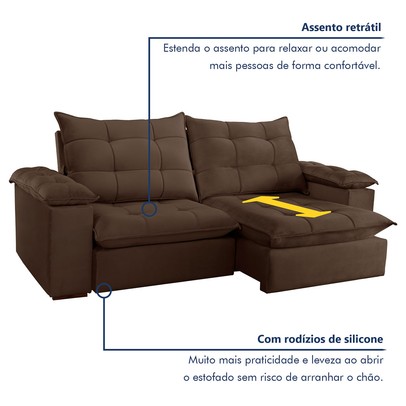 Sofá 4 Lugares Retrátil e Reclinável Espanha 250cm Marrom - Celflex