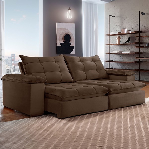 Sofá 4 Lugares Retrátil e Reclinável Espanha 250cm Marrom - Celflex