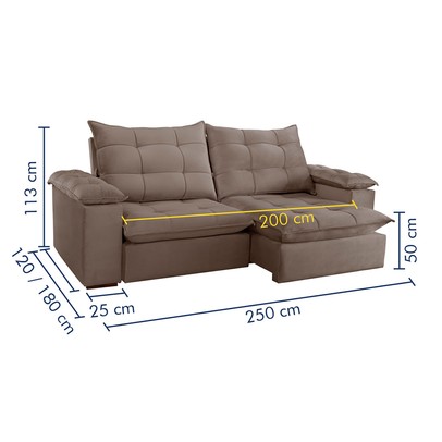 Sofá 4 Lugares Retrátil e Reclinável Espanha 250cm Bege Escuro - Celflex