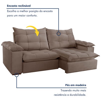 Sofá 4 Lugares Retrátil e Reclinável Espanha 250cm Bege Escuro - Celflex