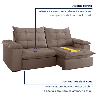 Sofá 4 Lugares Retrátil e Reclinável Espanha 250cm Bege Escuro - Celflex