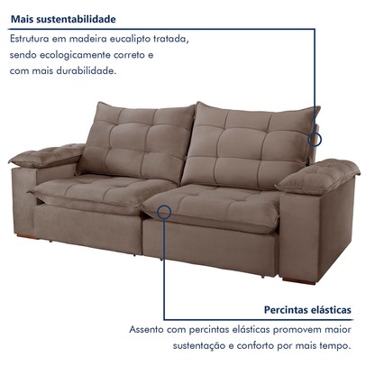 Sofá 4 Lugares Retrátil e Reclinável Espanha 250cm Bege Escuro - Celflex