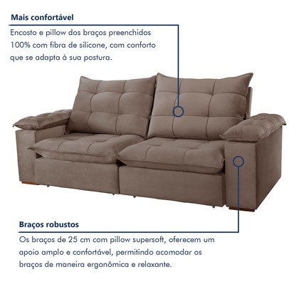 Sofá 4 Lugares Retrátil e Reclinável Espanha 250cm Bege Escuro - Celflex
