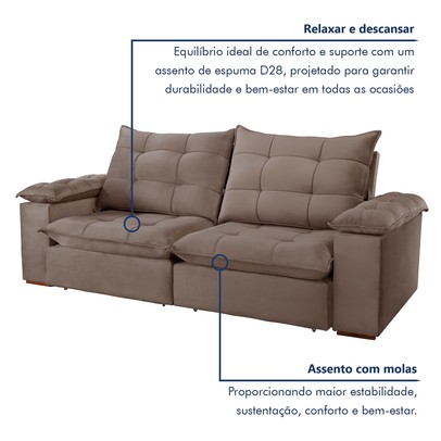 Sofá 4 Lugares Retrátil e Reclinável Espanha 250cm Bege Escuro - Celflex