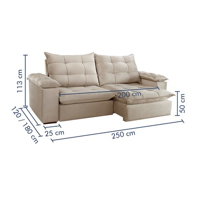 Sofá 4 Lugares Retrátil e Reclinável Espanha 250cm Bege Claro - Celflex