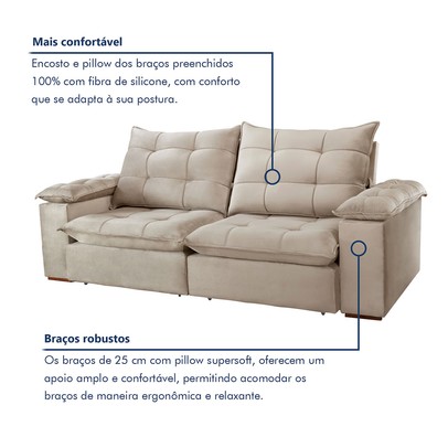 Sofá 4 Lugares Retrátil e Reclinável Espanha 250cm Bege Claro - Celflex