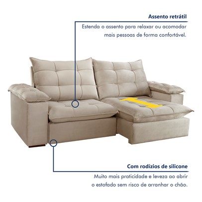 Sofá 4 Lugares Retrátil e Reclinável Espanha 250cm Bege Claro - Celflex