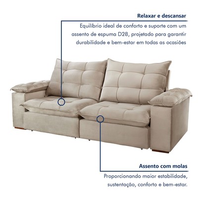 Sofá 4 Lugares Retrátil e Reclinável Espanha 250cm Bege Claro - Celflex