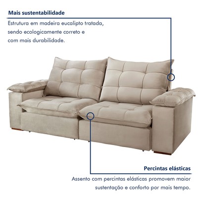Sofá 4 Lugares Retrátil e Reclinável Espanha 250cm Bege Claro - Celflex