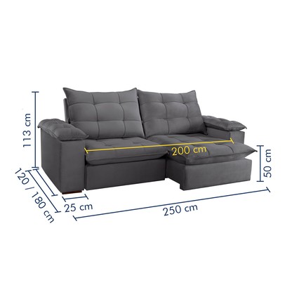 Sofá 4 Lugares Retrátil e Reclinável Espanha 250cm Cinza - Celflex