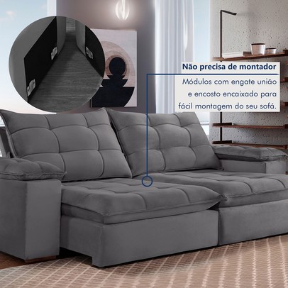 Sofá 4 Lugares Retrátil e Reclinável Espanha 250cm Cinza - Celflex