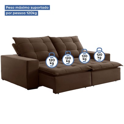 Sofá 4 Lugares Paris Retrátil e Reclinável Super Pilow 230cm Marrom - Celflex