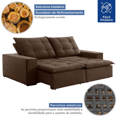 Sofá 4 Lugares Paris Retrátil e Reclinável Super Pilow 230cm Marrom - Celflex