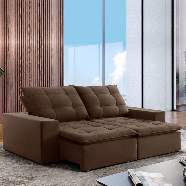 Sofá 4 Lugares Paris Retrátil e Reclinável Super Pilow 230cm Marrom - Celflex