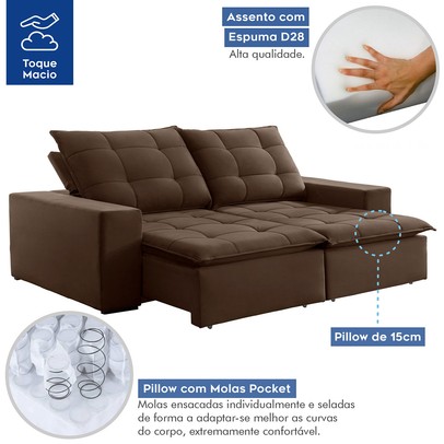 Sofá 4 Lugares Paris Retrátil e Reclinável Super Pilow 230cm Marrom - Celflex