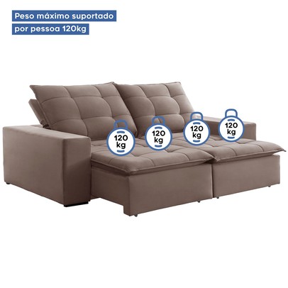 Sofá 4 Lugares Paris Retrátil e Reclinável Super Pilow 230cm Bege Escuro - Celflex