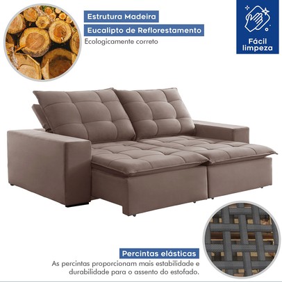 Sofá 4 Lugares Paris Retrátil e Reclinável Super Pilow 230cm Bege Escuro - Celflex