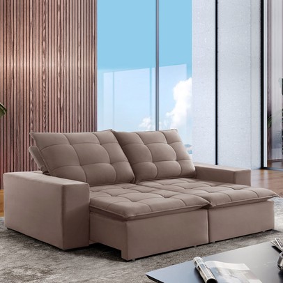 Sofá 4 Lugares Paris Retrátil e Reclinável Super Pilow 230cm Bege Escuro - Celflex