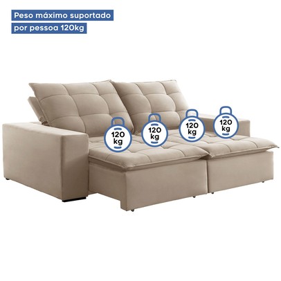 Sofá 4 Lugares Paris Retrátil e Reclinável Super Pilow 230cm Bege Claro - Celflex