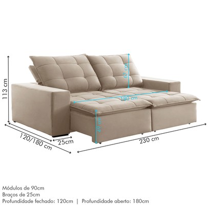 Sofá 4 Lugares Paris Retrátil e Reclinável Super Pilow 230cm Bege Claro - Celflex