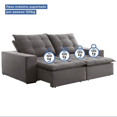 Sofá 4 Lugares Paris Retrátil e Reclinável Super Pilow 230cm Cinza - Celflex