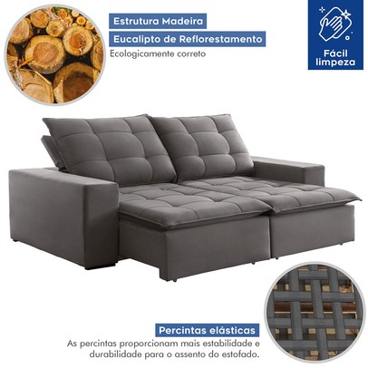 Sofá 4 Lugares Paris Retrátil e Reclinável Super Pilow 230cm Cinza - Celflex