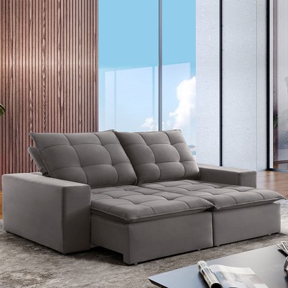 Sofá 4 Lugares Paris Retrátil e Reclinável Super Pilow 230cm Cinza - Celflex