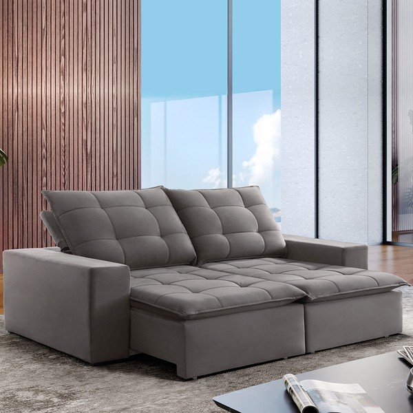 Sofá 4 Lugares Paris Retrátil e Reclinável Super Pilow 230cm Cinza - Celflex
