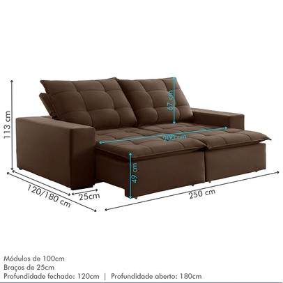 Sofá 4 Lugares Paris Retrátil e Reclinável Super Pilow 250cm Marrom - Celflex