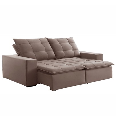 Sofá 4 Lugares Paris Retrátil e Reclinável Super Pilow 250cm Bege Escuro - Celflex