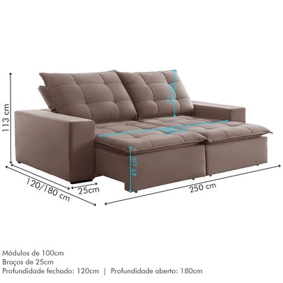 Sofá 4 Lugares Paris Retrátil e Reclinável Super Pilow 250cm Bege Escuro - Celflex