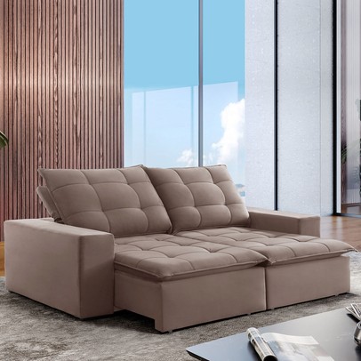 Sofá 4 Lugares Paris Retrátil e Reclinável Super Pilow 250cm Bege Escuro - Celflex