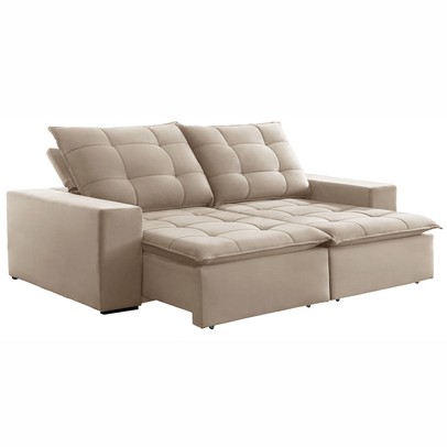 Sofá 4 Lugares Paris Retrátil e Reclinável Super Pilow 250cm Bege Claro - Celflex
