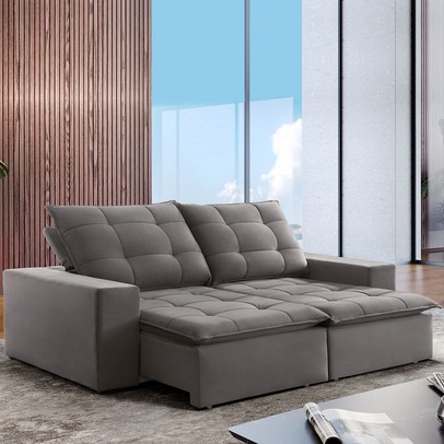 Sofá 4 Lugares Paris Retrátil e Reclinável Super Pilow 250cm Cinza - Celflex