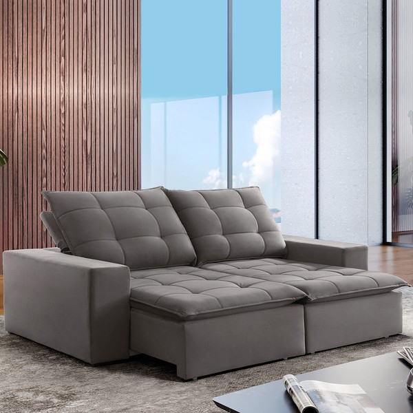 Sofá 4 Lugares Paris Retrátil e Reclinável Super Pilow 250cm Cinza - Celflex
