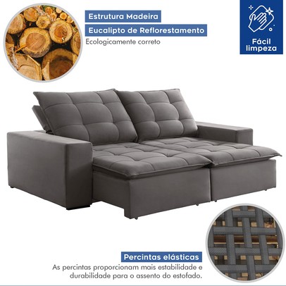 Sofá 4 Lugares Paris Retrátil e Reclinável Super Pilow 250cm Cinza - Celflex