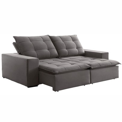 Sofá 4 Lugares Paris Retrátil e Reclinável Super Pilow 250cm Cinza - Celflex
