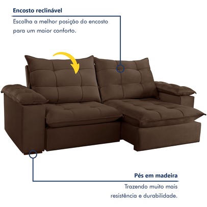 Sofá 5 Lugares Espanha Retrátil e Reclinável 290cm Marrom - Celflex