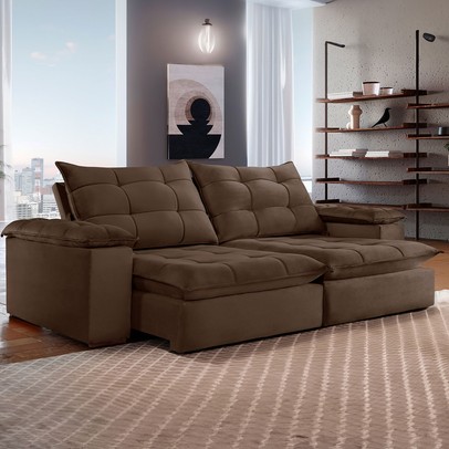 Sofá 5 Lugares Espanha Retrátil e Reclinável 290cm Marrom - Celflex