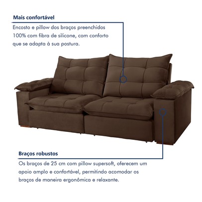 Sofá 5 Lugares Espanha Retrátil e Reclinável 290cm Marrom - Celflex