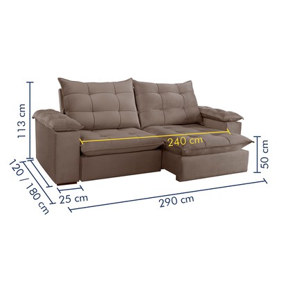 Sofá 5 Lugares Espanha Retrátil e Reclinável 290cm Bege Escuro - Celflex