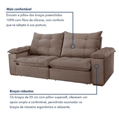 Sofá 5 Lugares Espanha Retrátil e Reclinável 290cm Bege Escuro - Celflex