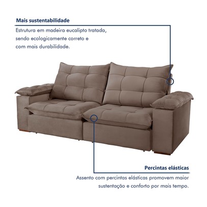 Sofá 5 Lugares Espanha Retrátil e Reclinável 290cm Bege Escuro - Celflex