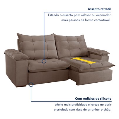 Sofá 5 Lugares Espanha Retrátil e Reclinável 290cm Bege Escuro - Celflex