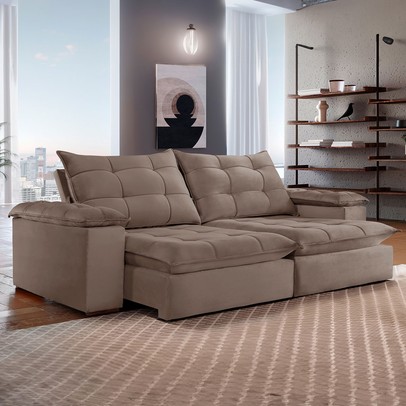 Sofá 5 Lugares Espanha Retrátil e Reclinável 290cm Bege Escuro - Celflex